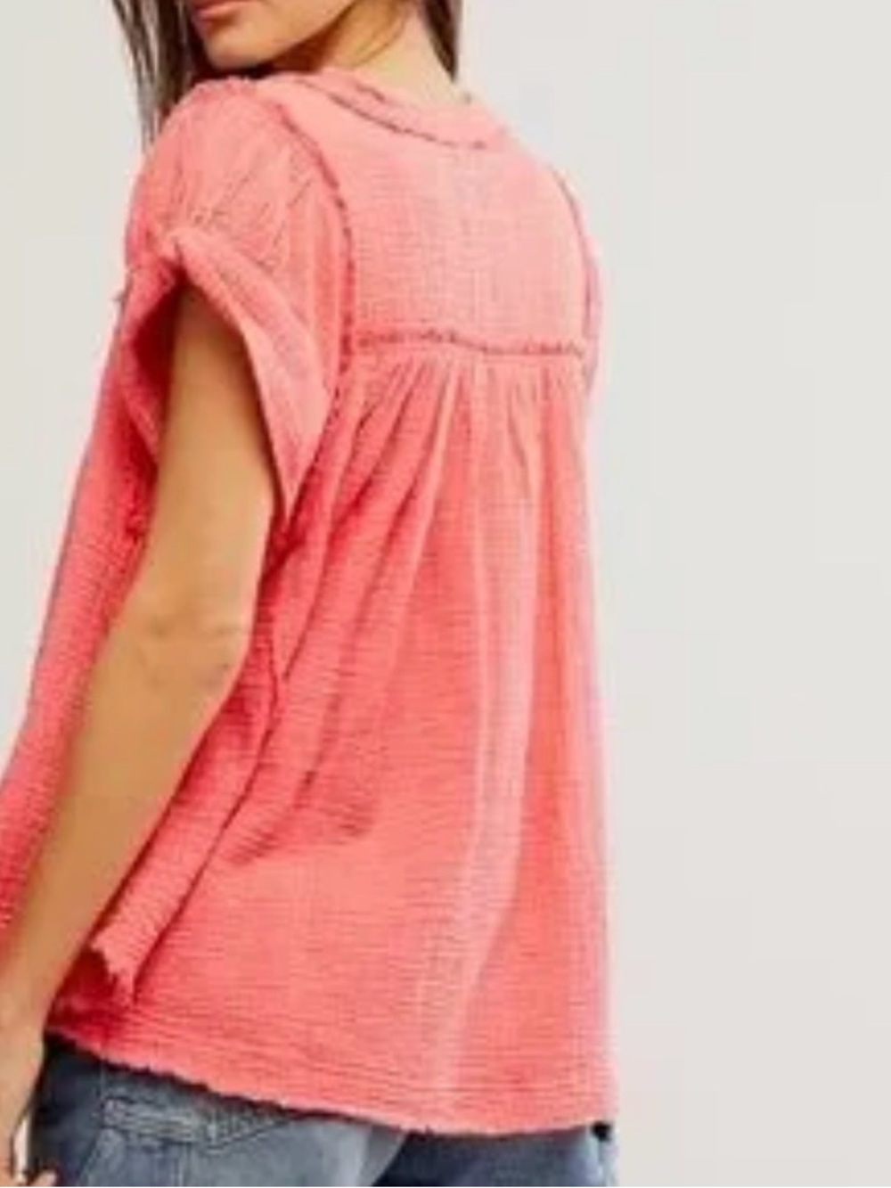 We The Free Horizons Washed Gauze Button-Front Peasant Top in Coral Pink - Picture 2 of 7